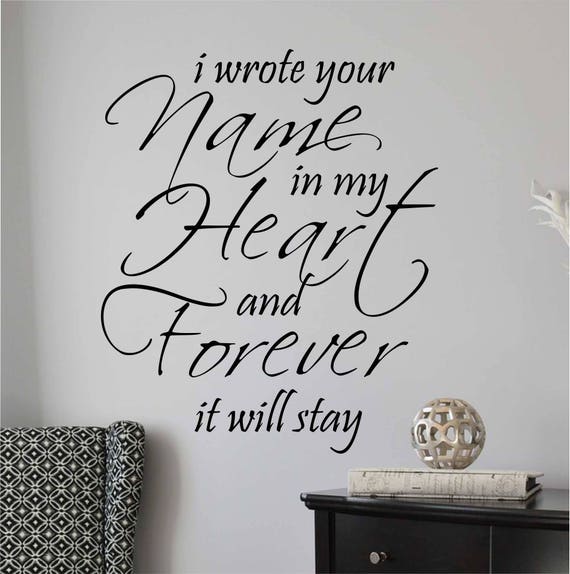 Slaapkamer Wall Decal schreef naam in hart Romantische Vinyl Wall