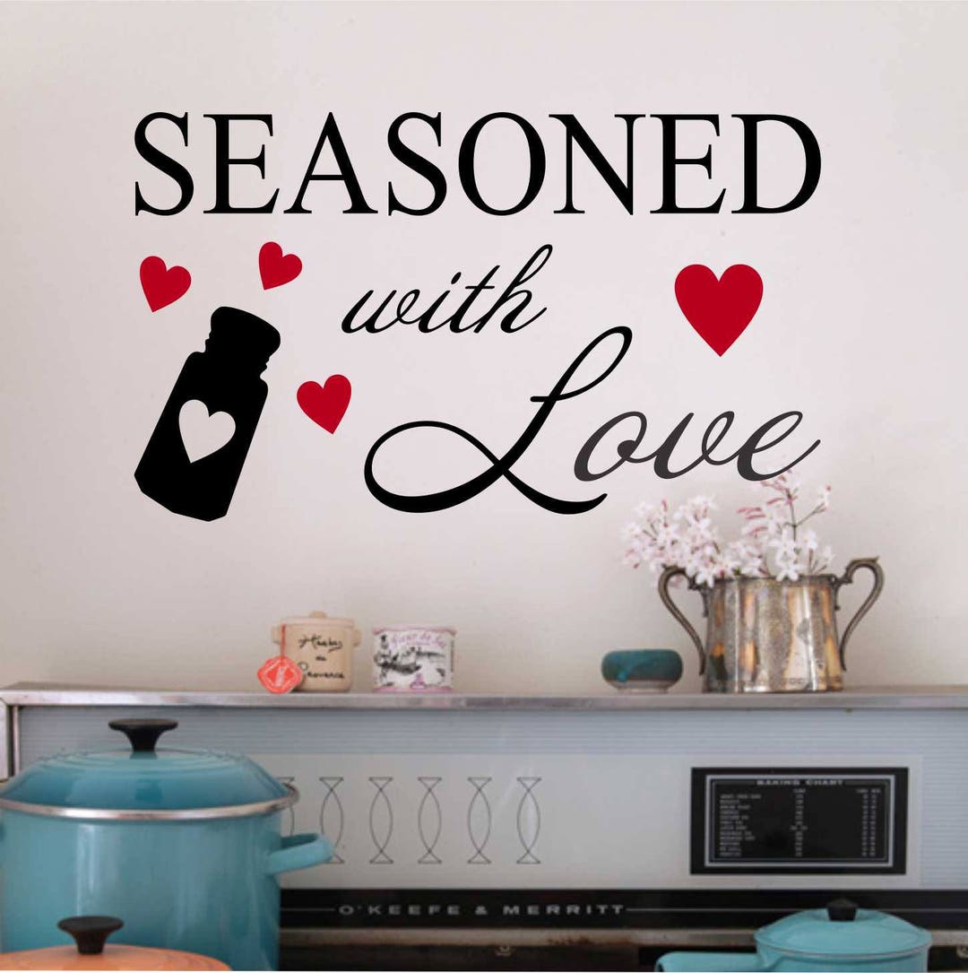 Kitchen Wall Decal Seasoned With Love Hearts, Farmhouse Vinyl Wall ...