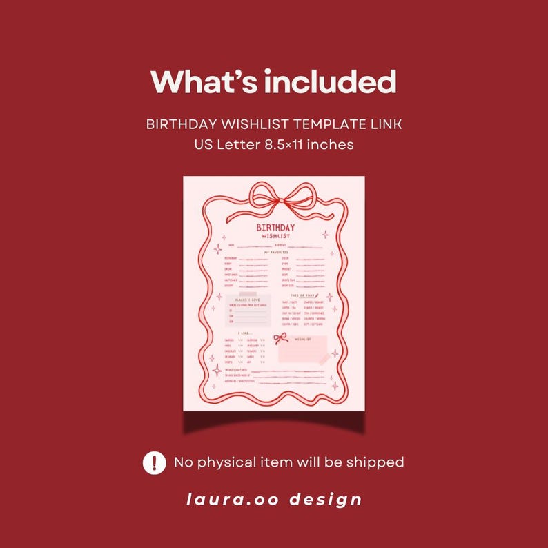 Editable Birthday Wishlist Questionnaire for Women | Canva Gift ...