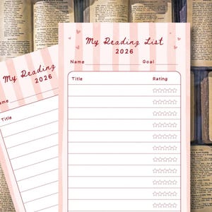 2026 Reading List Bookmark Printable | Reading Tracker & Log | Book Tracker | Bookworm Gift | Instant Download