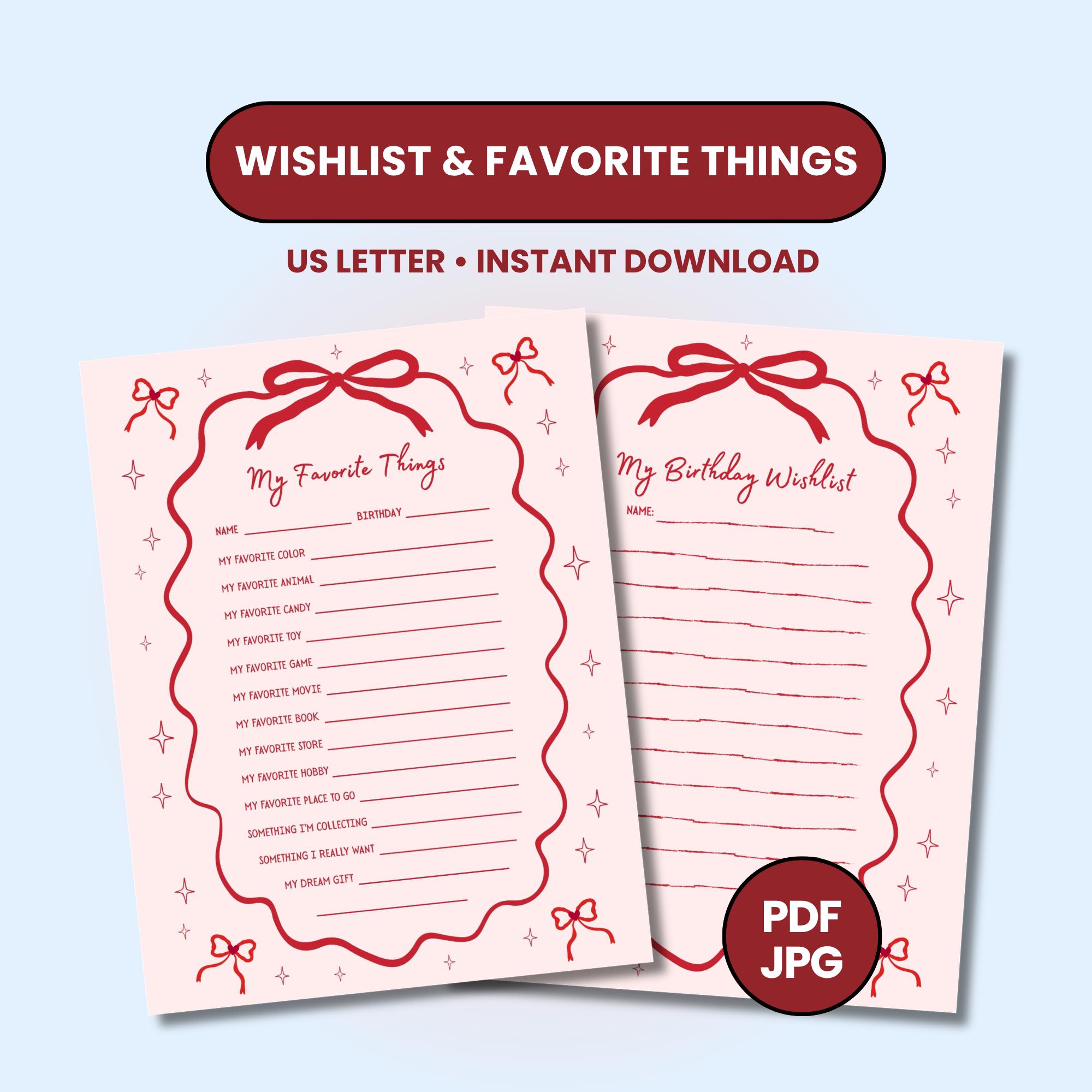 Birthday Wishlist Printable for Kids | Red Bow Gift List | Wish List