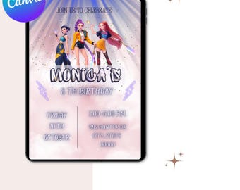 K-Pop Girls Birthday Invitation | Editable Canva Template | Pop Star Party Invite for Girls | Digital Download | K-Pop Theme Birthday
