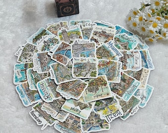 World Landmark Stickers: Waterproof Travel Scrapbook Decals - 50 Pack