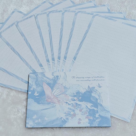 Blue Butterfly Stationery Set | Elegant Letter Writing Paper & Envelopes