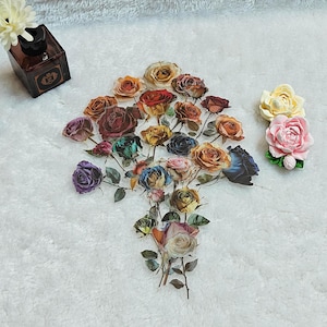 Confezione da 50 adesivi di rose secche – Adesivi trasparenti estetici per laptop, chitarra, diario, decorazioni floreali grunge impermeabili