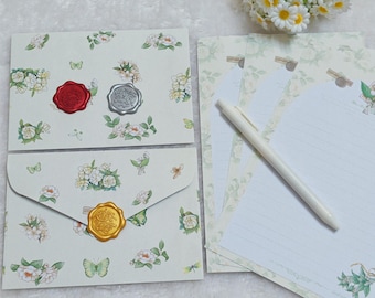 Vintage Floral Letter Writing Set: Stationery with Envelopes & Wax Seals