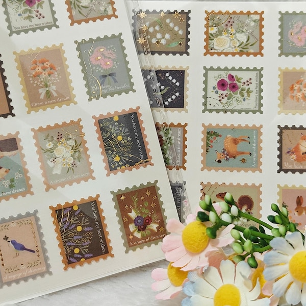 Vintage Postage Washi Stickers | Foil Journal Ephemera (24pcs)