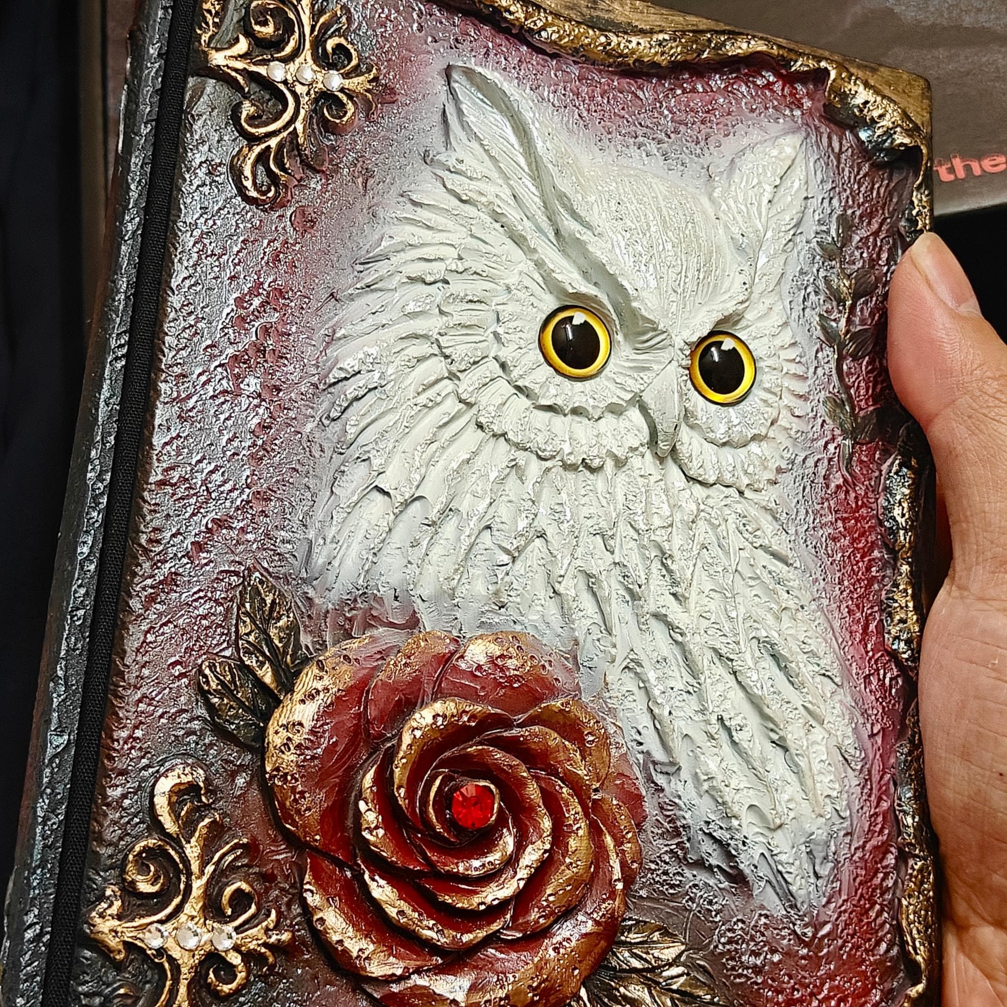 Handmade 3D Owl Resin Journal: Vintage Dark Fantasy Notebook