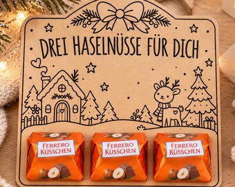 Drei Haselnüsse für dich | Weihnachtsgeschenk Druckvorlage PDF | Schokoladenverpackung | Kleine Aufmerksamkeit Weihnachten | DIY Geschenk