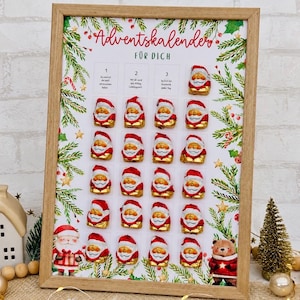 Adventskalender im Bilderrahmen – Druckvorlage A4 mit 24 Sprüchen | Schokoladen Kalender selber machen | DIY Weihnachtsgeschenk