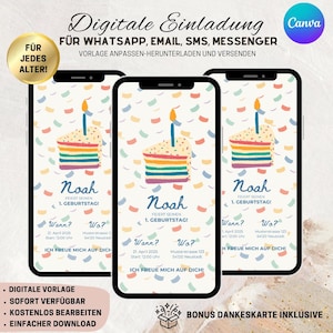 Carte d'invitation numérique, invitation anniversaire enfant avec photo arc-en-ciel, E-Card personnalisable pour WhatsApp, invitation