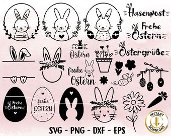 Easter Plotter File, Happy Easter, Easter Laser File, Cricut, Easter Bunny Png, Spring PNG, Clipart Bunny dxf, eps, German Quotes Digistamp