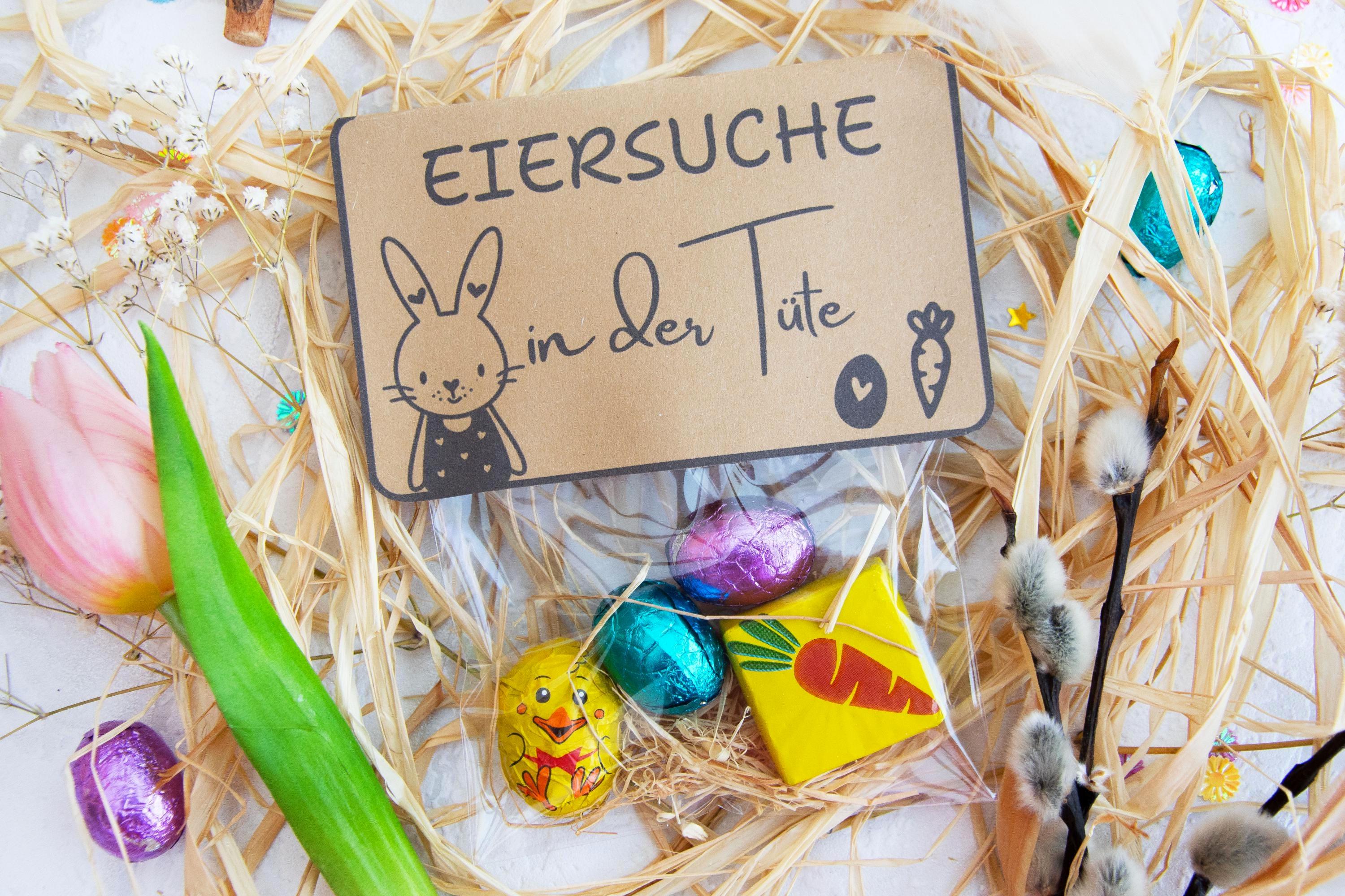 Druckvorlage Ostern Ostergeschenkidee, Kleinigkeit Ostermitbringsel, Geschenkidee Ostern, Eiersuche in der Tüte, Vorlage zum Drucken PDF