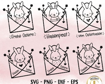 Easter Plotter File, Happy Easter, Easter Laser File, Cricut, Easter Bunny Png, Spring PNG, Clipart Bunny dxf, eps, German Quotes Digistamp