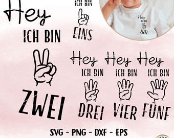 Plotter file birthday numbers, family plotter file png, Digi stamp, I am one, Cricut, birthday children German sayings, clipart svg