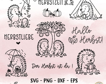 Plotterdatei Herbst, Igel, Digistamp, Kastanien svg, Herbstzauber, Herbsttiere png, Deutsche Plotterdatei Kürbis, Laser Cut file Herbst