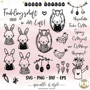 Easter Plotter File, Happy Easter, Easter Laser File, Cricut, Easter Bunny Png, Spring PNG, Clipart Bunny dxf, eps, German Quotes Digistamp