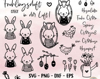 Easter Plotter File, Happy Easter, Easter Laser File, Cricut, Easter Bunny Png, Spring PNG, Clipart Bunny dxf, eps, German Quotes Digistamp