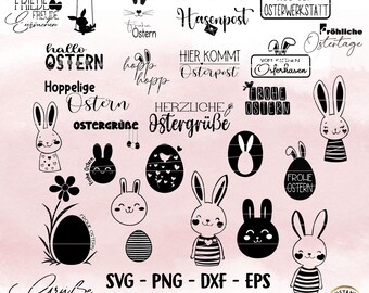 Easter Plotter File, Happy Easter, Easter Laser File, Cricut, Easter Bunny Png, Spring PNG, Clipart Bunny dxf, eps, German Quotes Digistamp