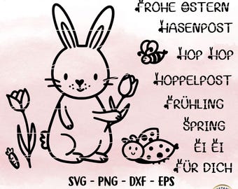 Easter Plotter File, Happy Easter, Easter Laser File, Cricut, Easter Bunny Png, Spring PNG, Clipart Bunny dxf, eps, German Quotes Digistamp