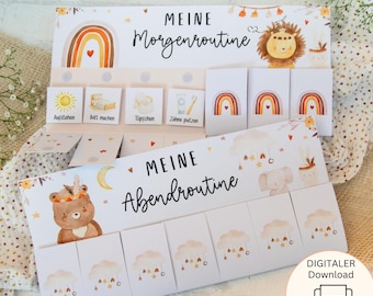Routineplan Kinder PDF | Morgenroutine & Abendroutine Kinder | Routinekarten zum Ausdrucken Montessori Tagesablauf Digitale Datei für Kinder
