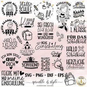 Plotterdatei Einschulung German School Bundle Schulkind Plotterdatei svg Schulanfang Sprüche svg Schule Geschenk, Schulanfang png, Laser dxf