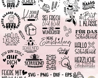 Plotterdatei Einschulung German School Bundle Schulkind Plotterdatei svg Schulanfang Sprüche svg Schule Geschenk, Schulanfang png, Laser dxf
