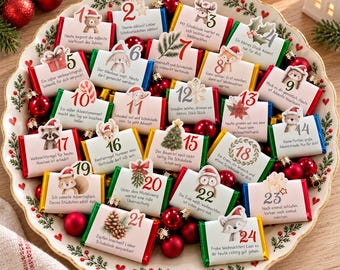Ritter Sport Mini Calendario dell'Avvento, Calendario del Cioccolato, Incarto Stampabile – Modello di Stampa Natalizia – Idea Regalo Fai da Te