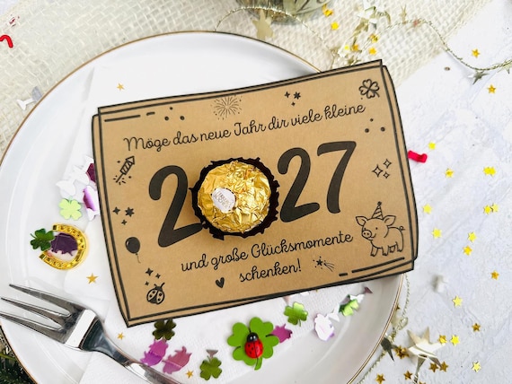 Silvester Karte Neujahr Printable, Druckvorlage Weihnachten, Digitale Druckdatei, Tischdeko Happy New Year 2027 Neujahr Karte zum Ausdrucken