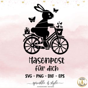 Plotterdatei Ostern, Hase Fahrrad Digistamp, Frohe Ostern, Laserdatei Ostern, Cricut, Osterhase png, Frühling PNG, Clipart Hase dxf, eps