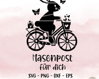 Plotterdatei Ostern, Hase Fahrrad Digistamp, Frohe Ostern, Laserdatei Ostern, Cricut, Osterhase png, Frühling PNG, Clipart Hase dxf, eps