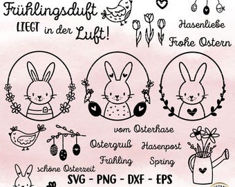Easter Plotter File, Happy Easter, Easter Laser File, Cricut, Easter Bunny Png, Spring PNG, Clipart Bunny dxf, eps, German Quotes Digistamp