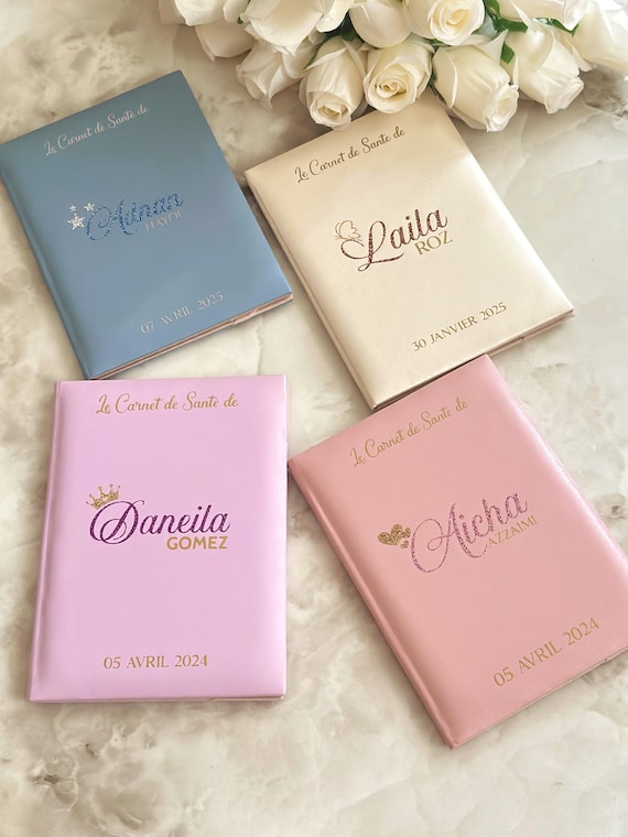 Protège carnet de santé personnalisé avec prénom | Couverture carnet de santé enfant en simili cuir | Cadeau naissance