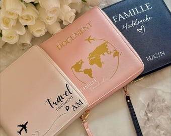 Personalized travel document holder | Passport and papers case with name | Faux leather | Traveler gift