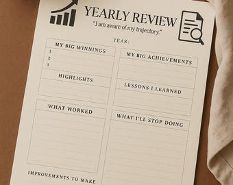 Yearly Reflection Worksheet | Personal Growth, Self-Awareness (Digital Download)