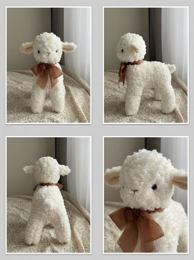 Oveja de peluche hecha a mano, animal de peluche para juegos de rol, cordero de piel sintética imagen 6