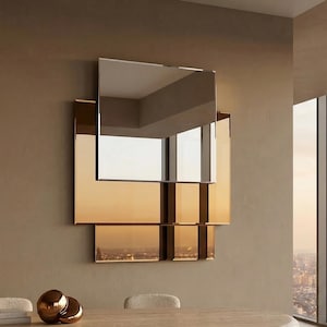 Geometric Bronze Mirror, Layered Glass Wall Decor, Modern Floating Statement Piece