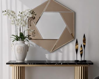 Bronze Hexagon Wall Mirror: Modern Geometric Wall Decor