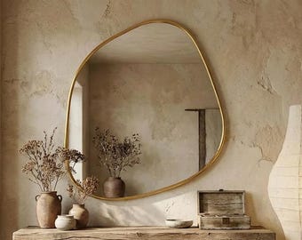 Asymmetrical Abstract Mirror, Irregular Wall Decor, Modern Wavy Gold Mirror, Statement Piece