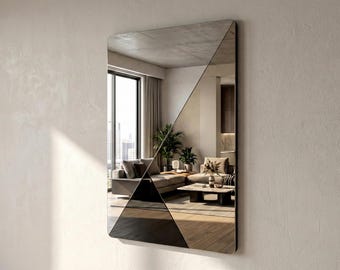 Geometric Wall Mirror: Black, Bronze & Clear Glass - Modern Minimalist Decor