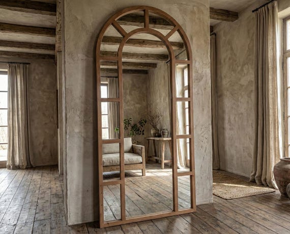 Full Length Mirror Arched, Rustic Antique Gold Window Frame, Floor Mirror