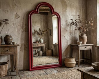 Full Length Mirror Scalloped Arched, Rustic Antique Gold Frame, Moroccan Floor Mirror