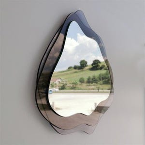 Cloud Wave Squiggle Mirror, Asymmetrical Modern Smoked Glass Wall Decor, Organic Shape, Irregular Abstract