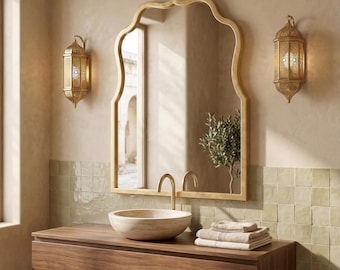 Arched Moroccan  Mirror, Wavy Cloud Vanity Scalloped Wall Decor, French-Inspired Statement Piece Yalcin2
