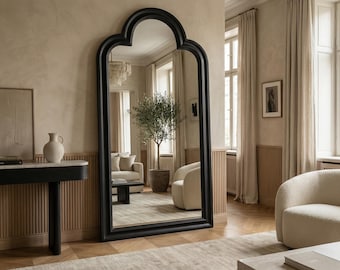 Scalloped Arched Full Length Mirror, Moroccan Floor Body Mirror Rustic Antique Gold Frame