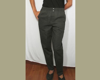 6P Vintage Charcoal Gray Pants with Elastic Waist