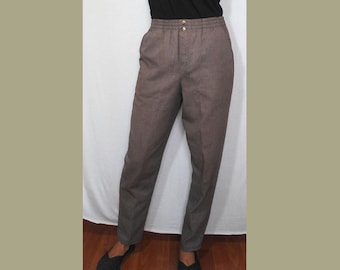 3P Vintage Soft Brown Pants with Elastic Waist