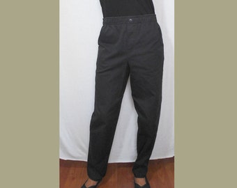 6P Vintage Black Twill Slacks with Elastic Waist