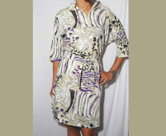 M / L 1980s Abstract Animal Print Dress - image 1