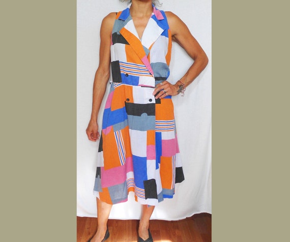M - Vintage Cotton Color Block Dress